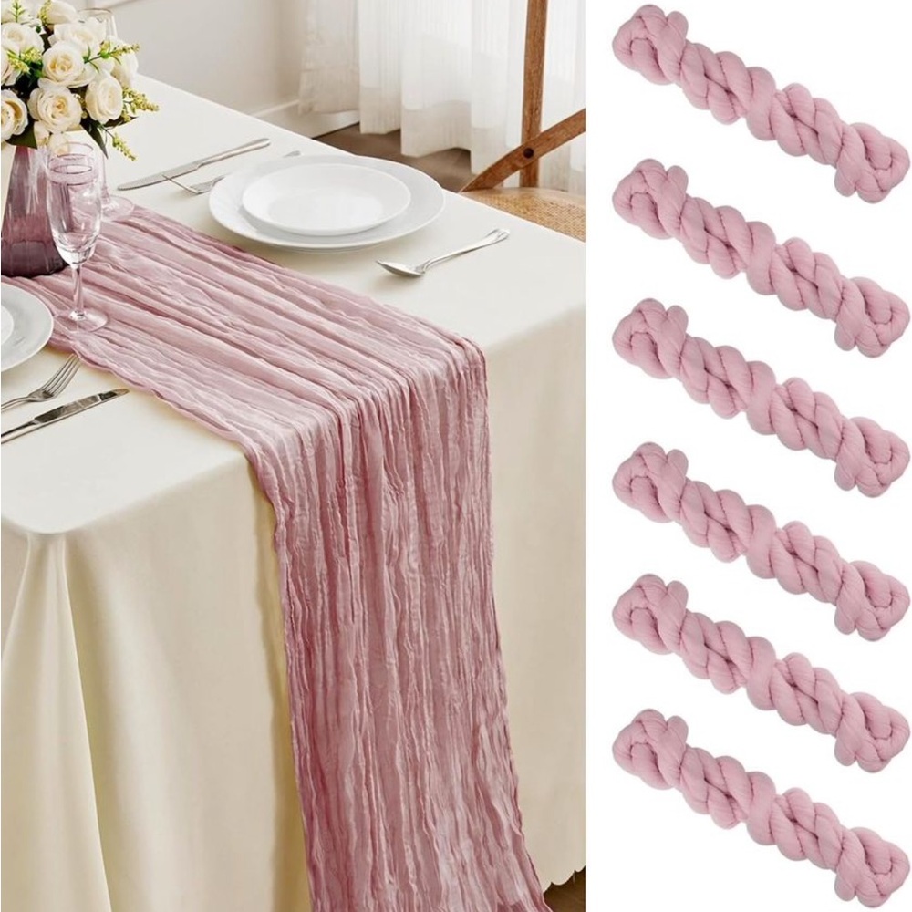 6PCS Baby Pink Cheesecloth Table Runner